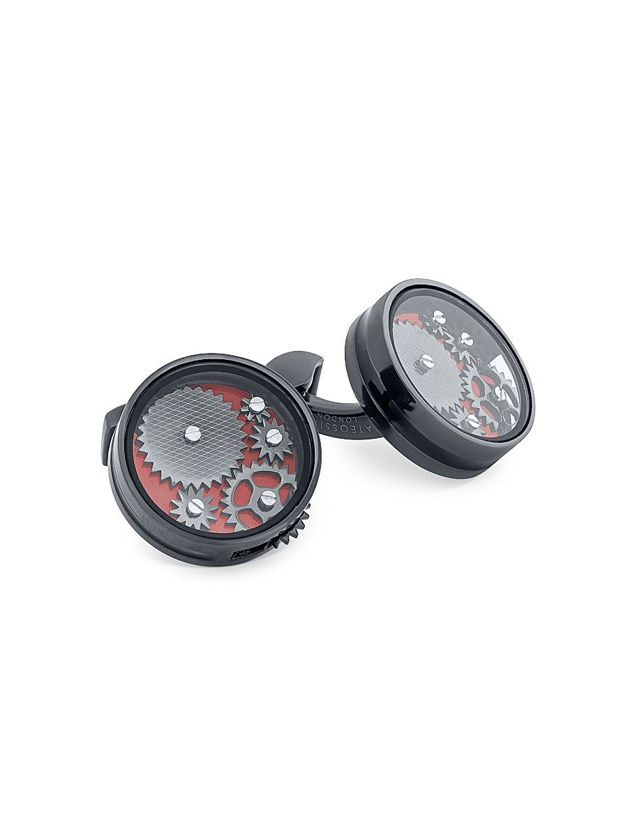 Men's IP Black & Enamel Gear Cufflinks - Red