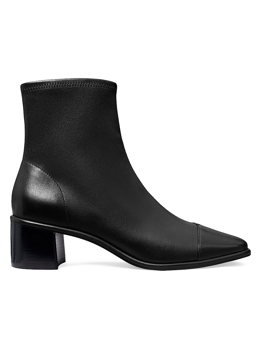 Women's 50MM Cap-Toe Leather Ankle Boots - Perfect Black - Size 9
