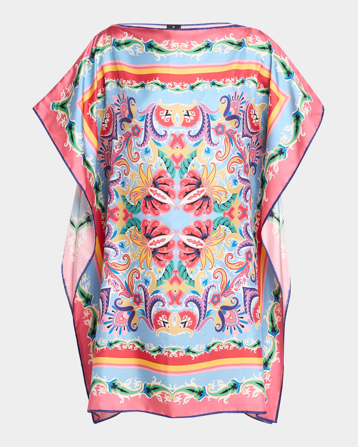 Summer Artwork Silk Poncho Dress