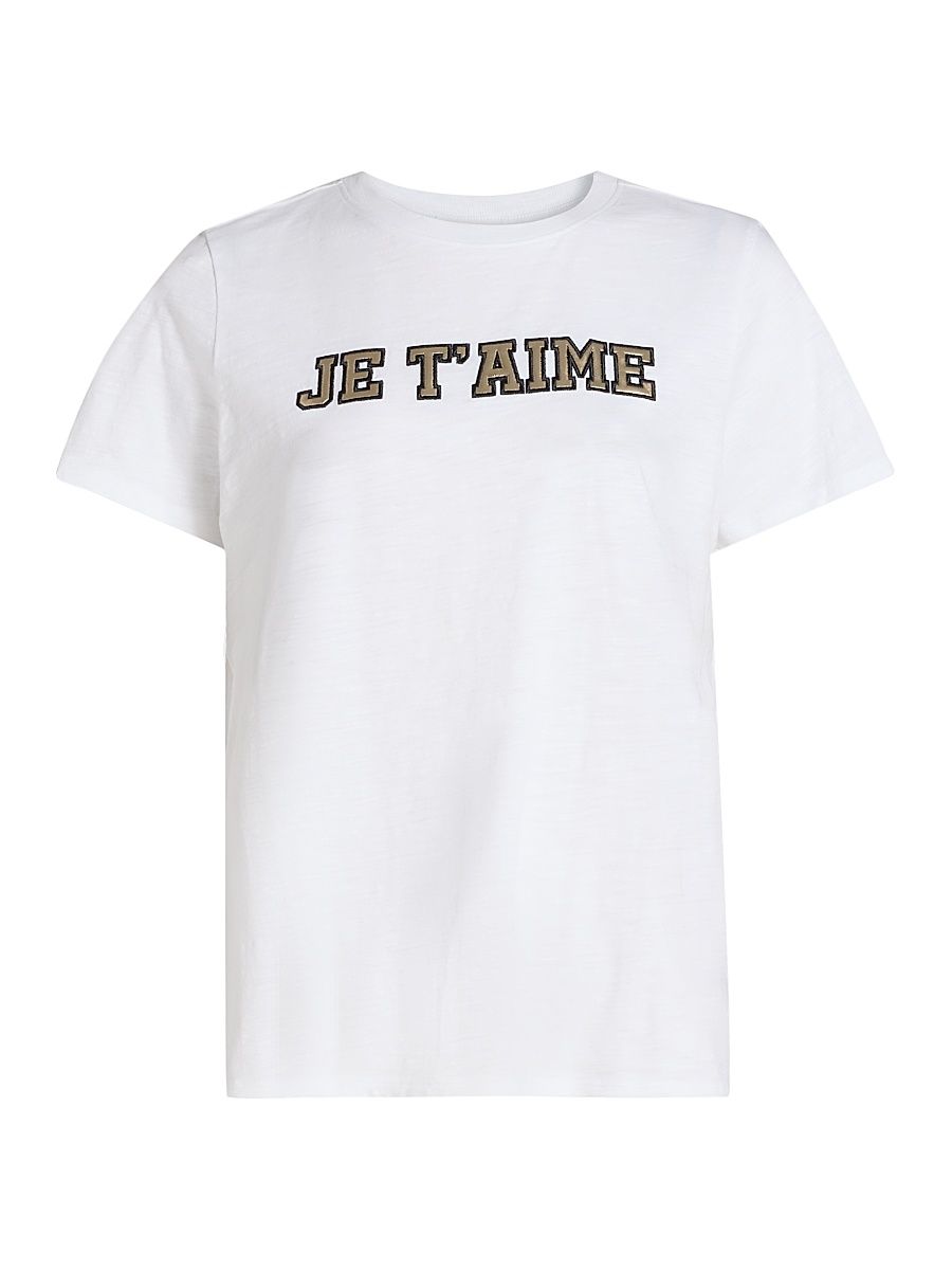 Women's Je T'Aime Leather-Graphic Cotton T-Shirt - White Gold - Size Large