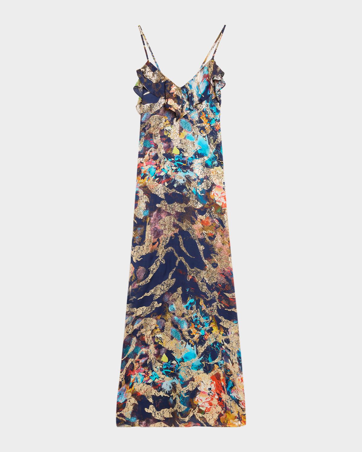 Cheri Go Abstract Ruffle Maxi Dress