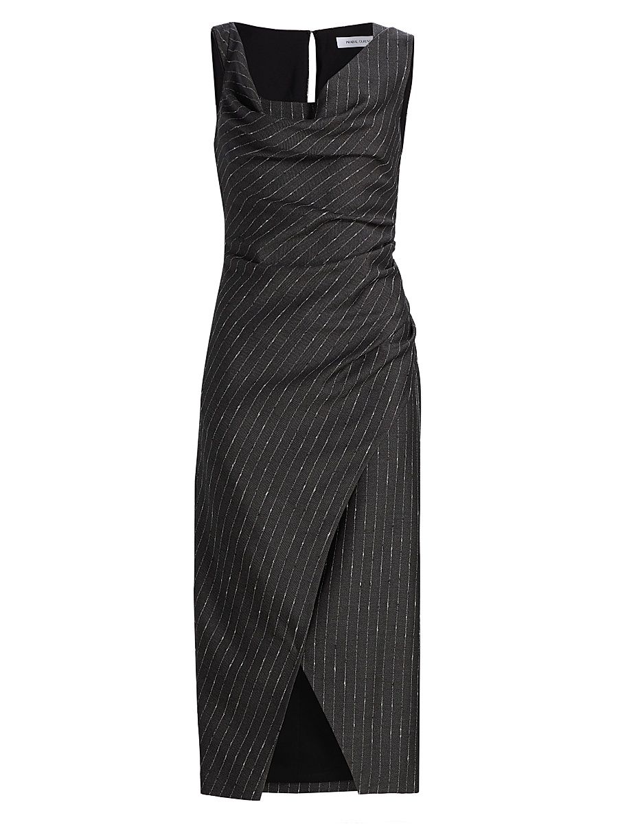 Women's Pinstripe Ruched Sheath Dress - Charcoal White - Size 12