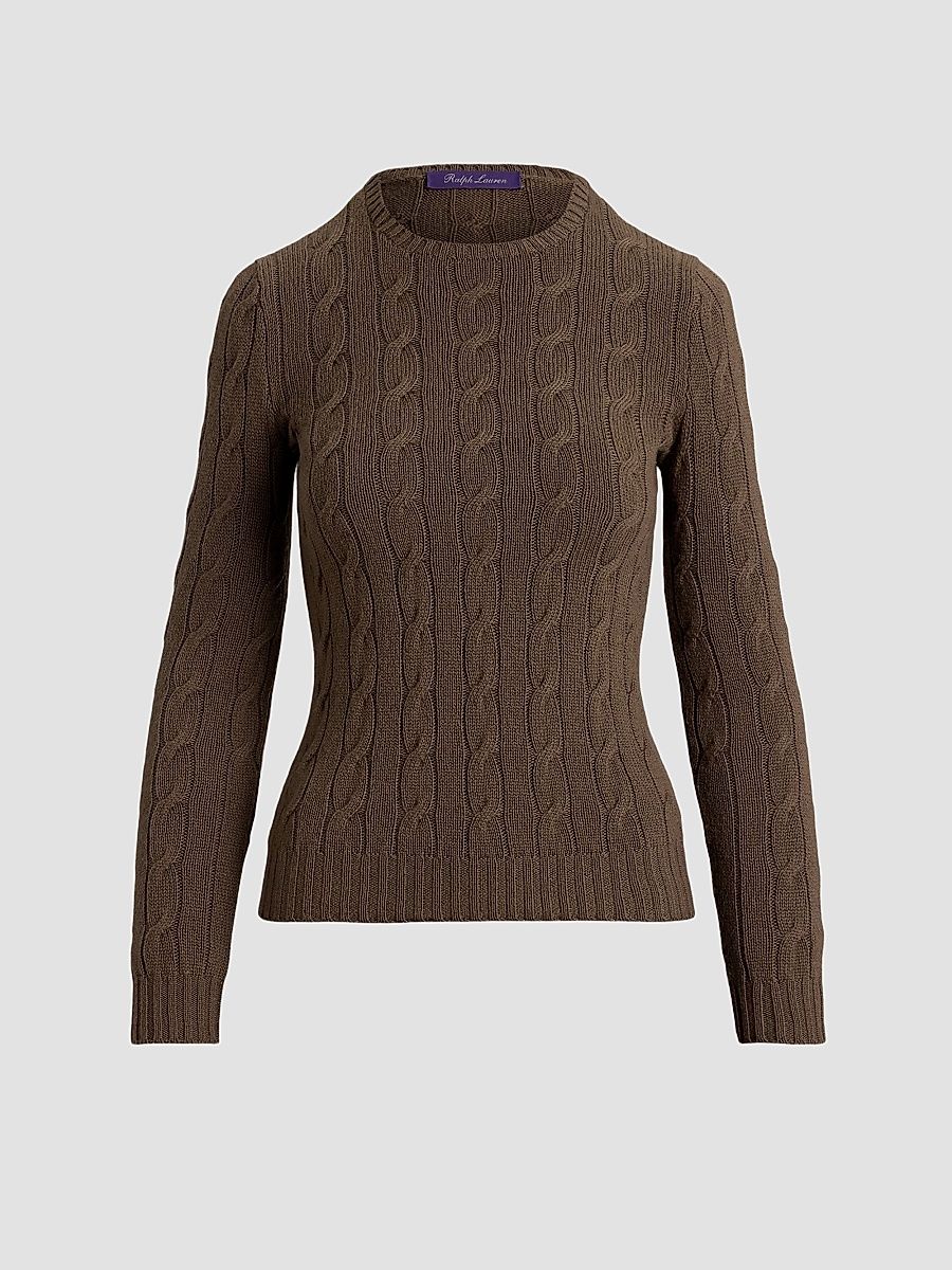 Women's Cable-Knit Stretch Silk Sweater - Portobello - Size XS