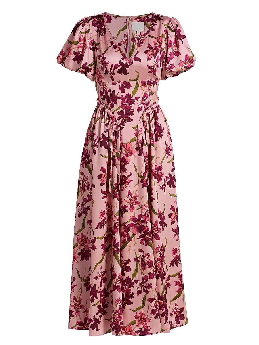 Women's Katlin Trailing Hibiscus Satin Midi-Dress - Blush Petal Multi - Size 12