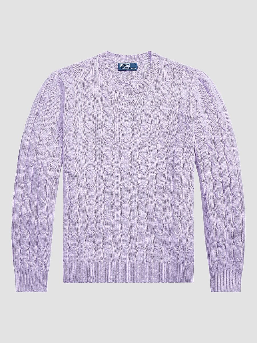 Men's Cashmere Cable-Knit Crewneck Sweater - Tanzanite Purple - Size XXL