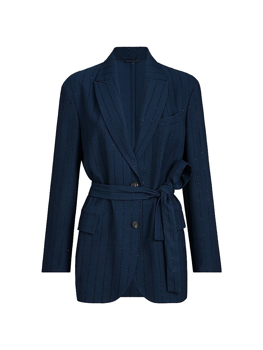 Women's Dazzling Chalk Stripe Blazer with Monili - Blue - Size 2