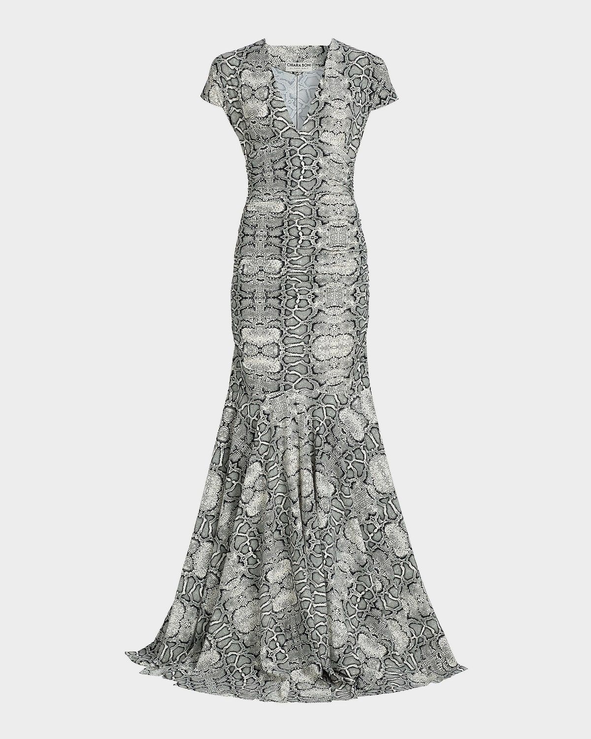Riensen Snakeskin-Print Trumpet Gown