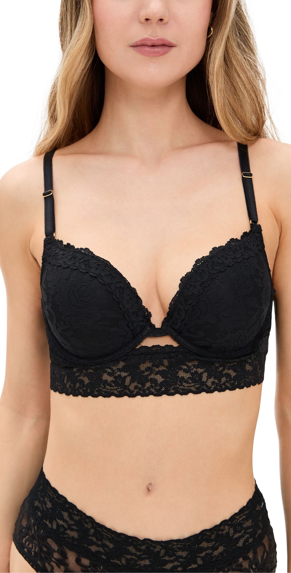 Hanky Panky Sig Lace Plunge Push Up Bra Black 36D