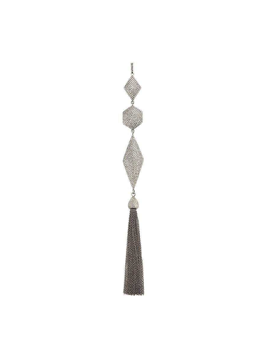 Women's Rhodium-Plated Silver & Champagne Diamond Tassel Pendant Necklace - Sterling Silver