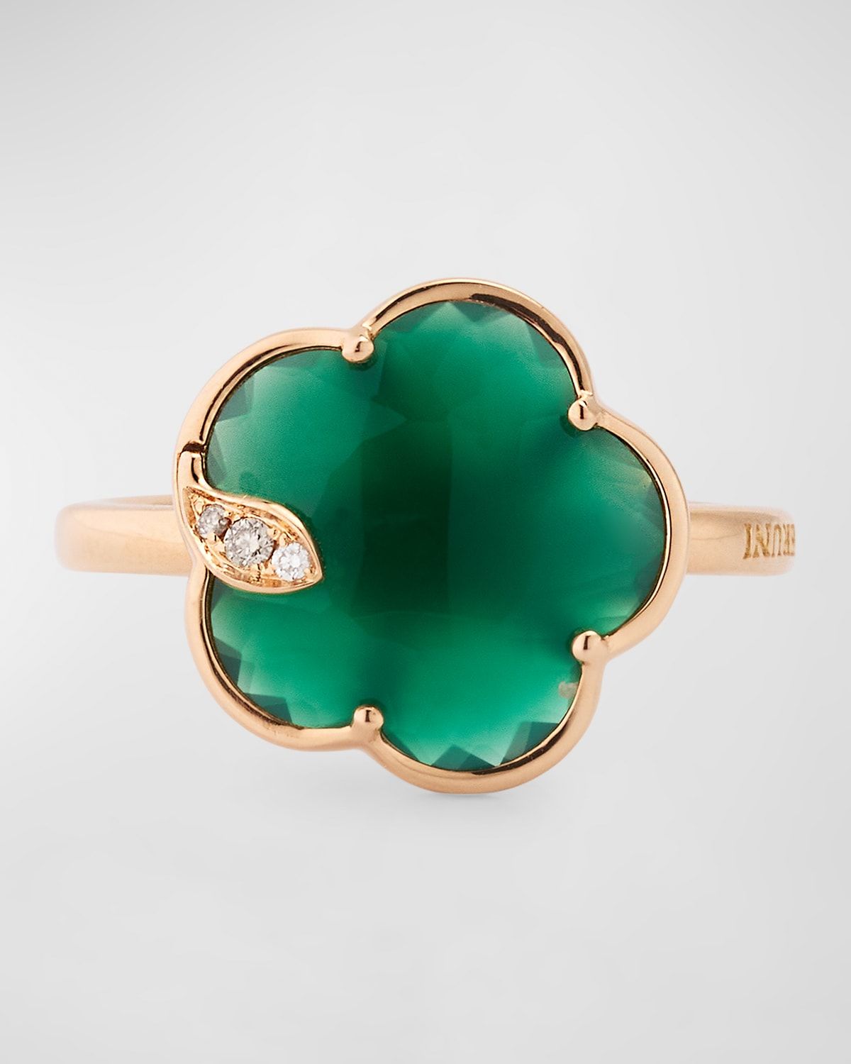 18K Rose Gold Petit Joli Green Agate Ring with Diamonds, Size 5