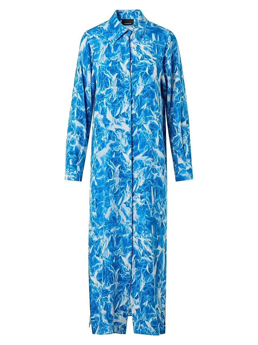 Women's Abstract-Print Silk Shirtdress - Twilight Ecru - Size 2