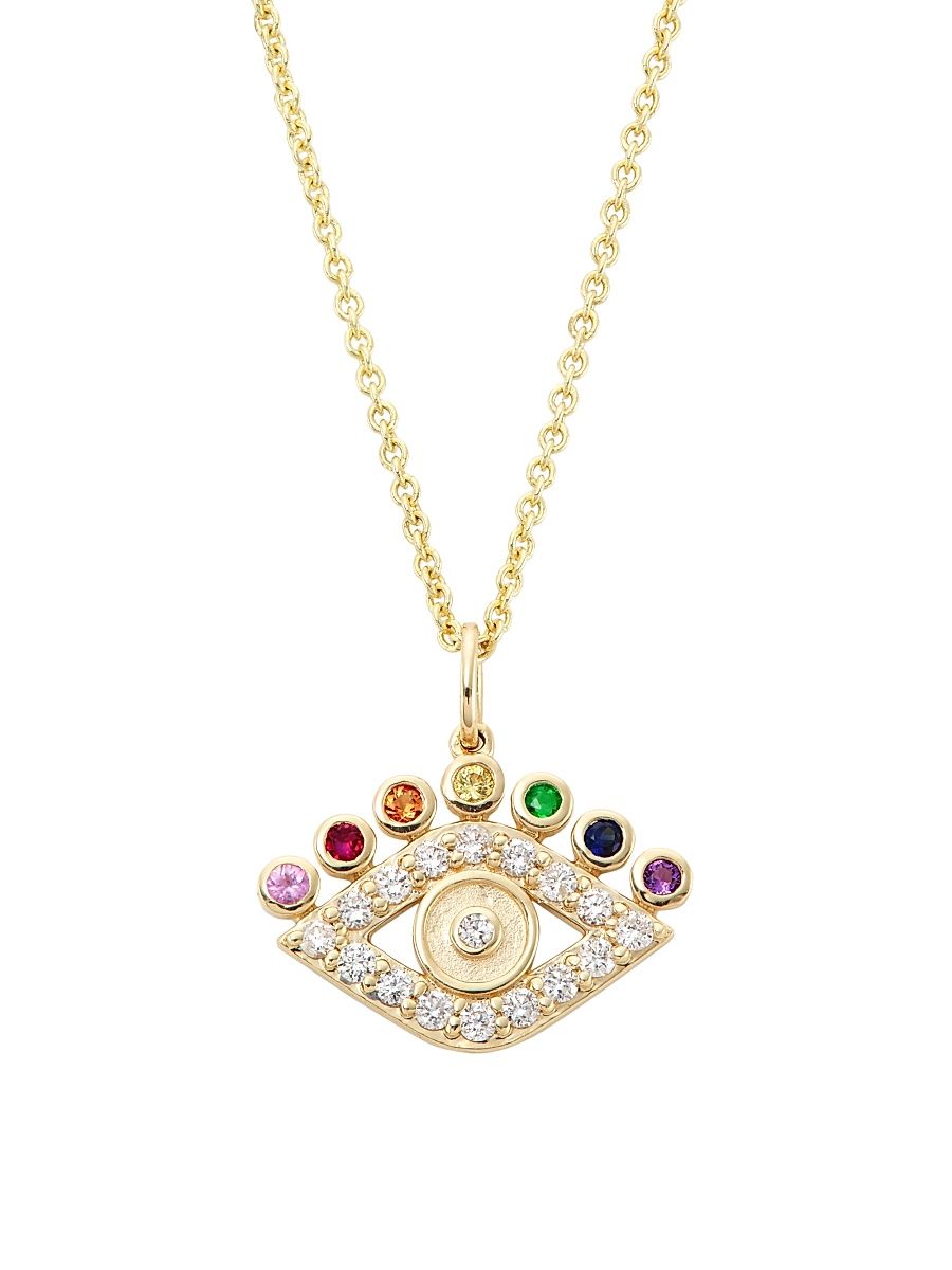 Women's Rainbow 14K Yellow Gold & Multi-Gemstone Medium Evil Eye Pendant Necklace - Gold