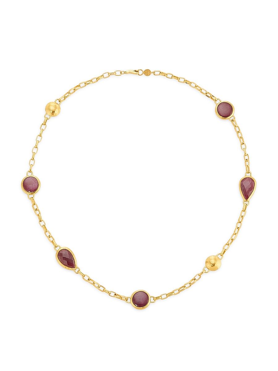 Women's Elements Hue 24K Yellow Gold & Ruby Station Necklace - Yellow Gold