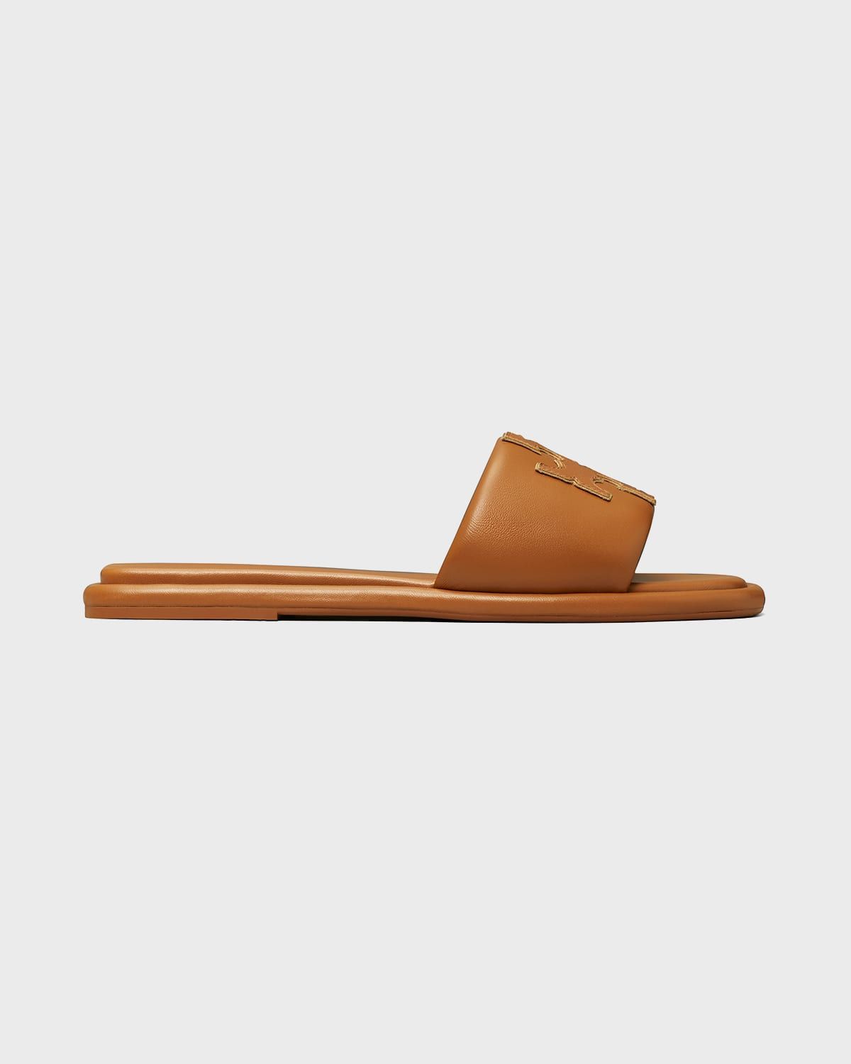 Double T Leather Medallion Slide Sandals
