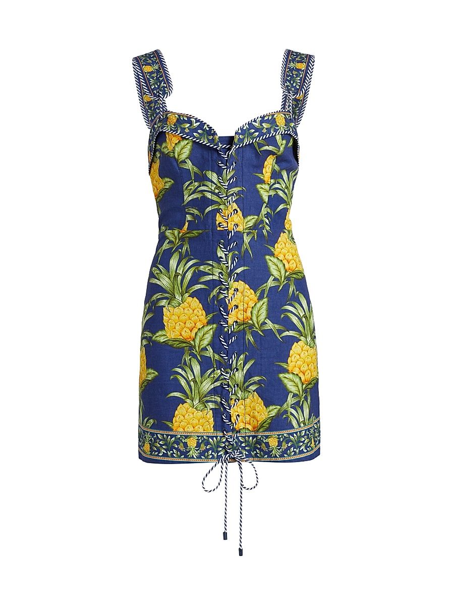Women's Delicate Pineapple Lace-Up Minidress - Navy Blue - Size XL