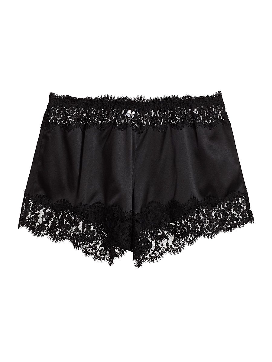 Women's Lace-Trim Silk Slip Shorts - Black - Size XL