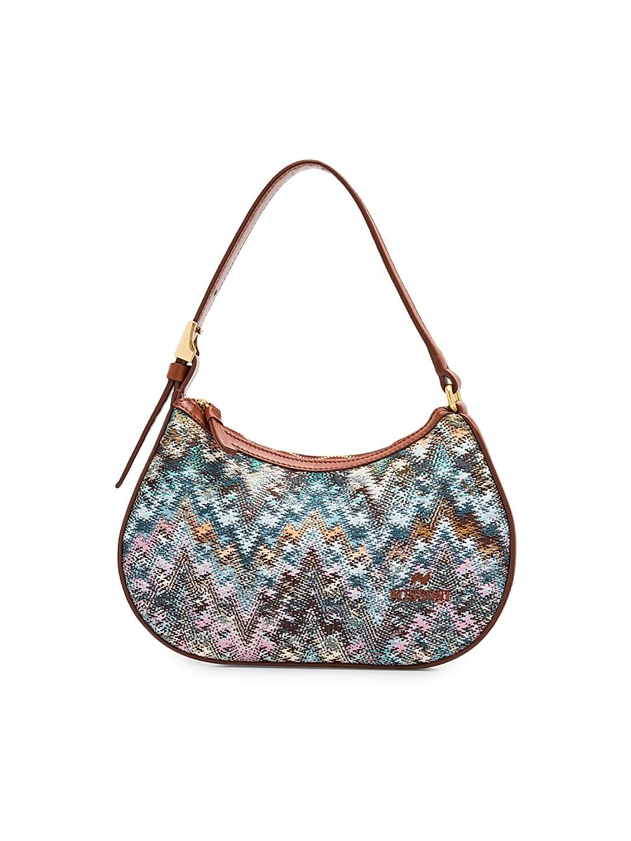 Women's Mini Zigzag Cotton Canvas Hobo Bag - Turquoise
