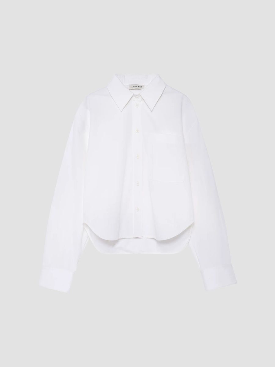 ANINE BING Women's Scott Cotton Poplin Crop Shirt - White - Size 6
