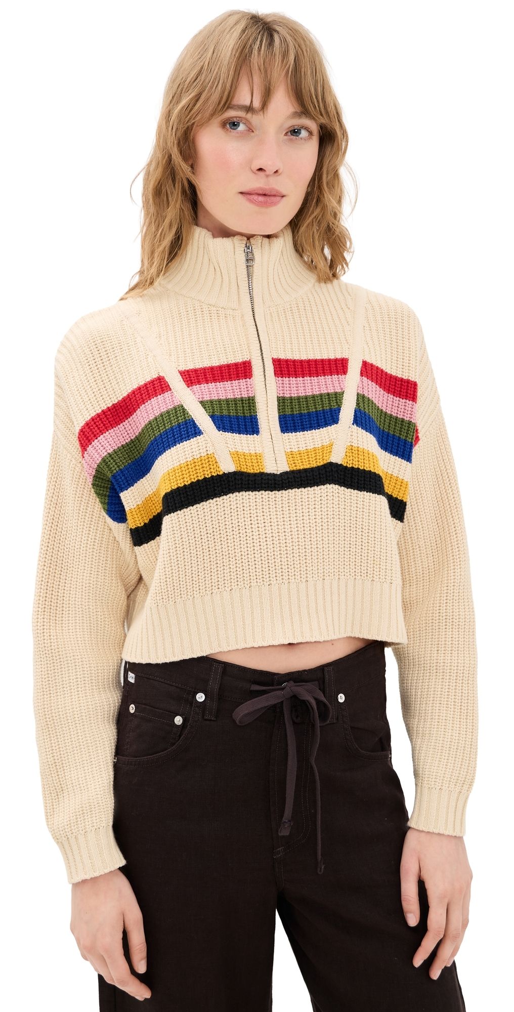 STAUD Cropped Hampton Sweater Artist Stripe XL