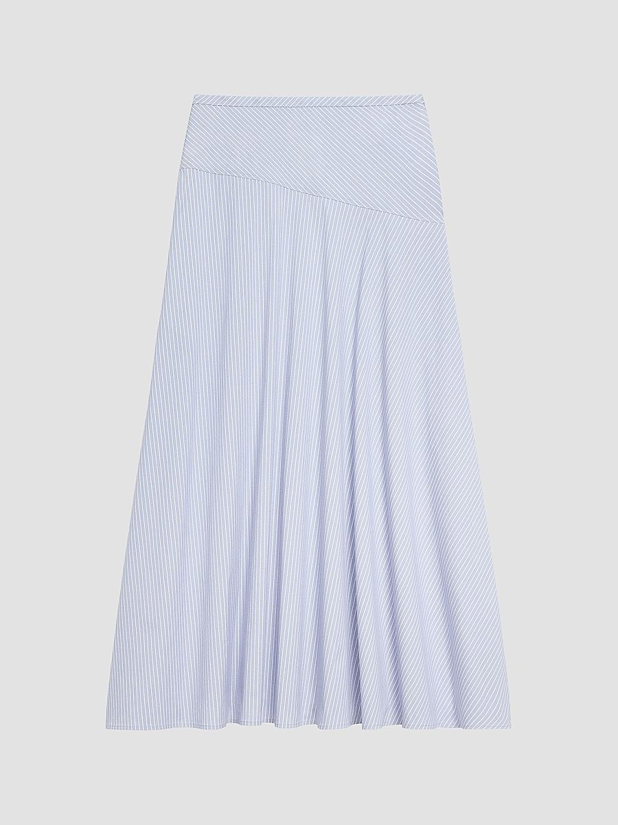 Women's Striped Cotton-Blend Maxi Skirt - Blue Multi - Size 16