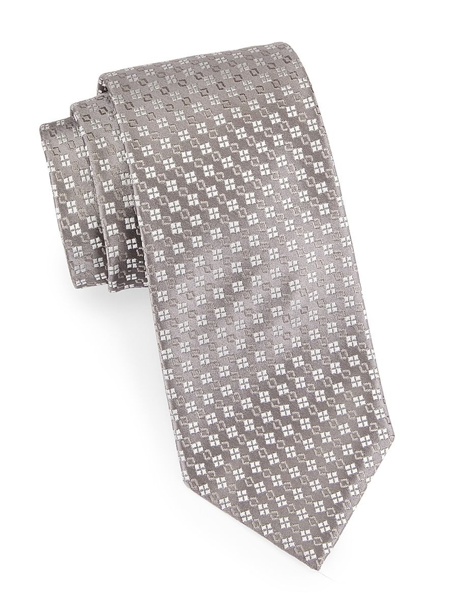 Men's Mini Medallion Chain Silk Jacquard Tie - Grey Silver