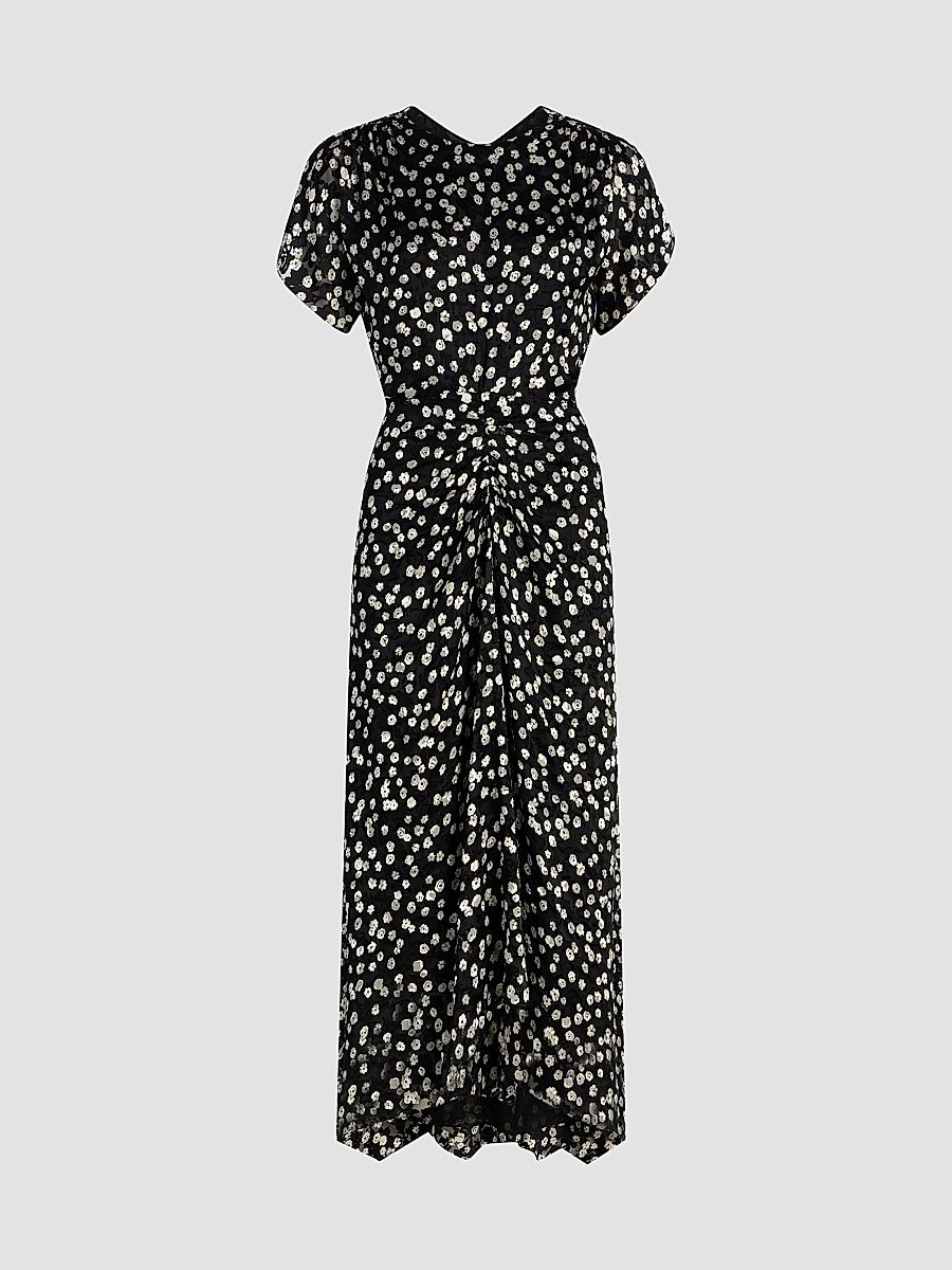 Isabel Marant Women's Herva Floral Cinched Midi-Dress - Black Ecru - Size 8