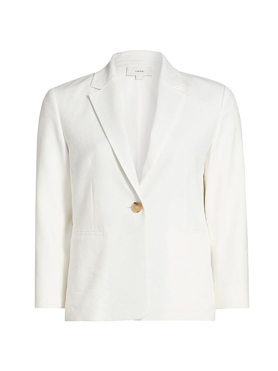 Women's Shrunken Stretch Linen-Blend Blazer - Off White - Size 6