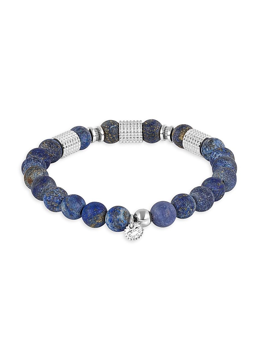 Men's Giza Tubo Rhodium-Plated Sterling Silver & Lapis Beaded Bracelet - Blue - Size Large