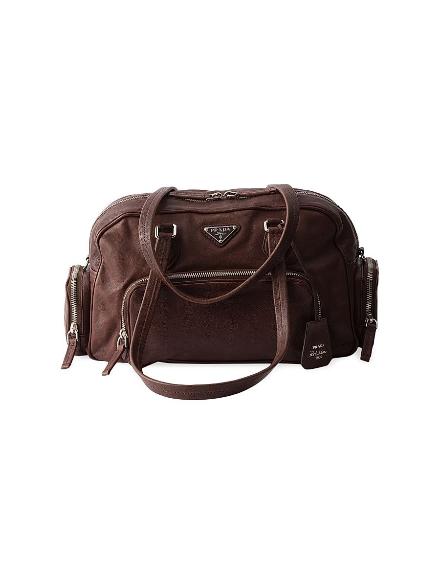 Women's Large Washed Leather Top-Handle Bag - Brown