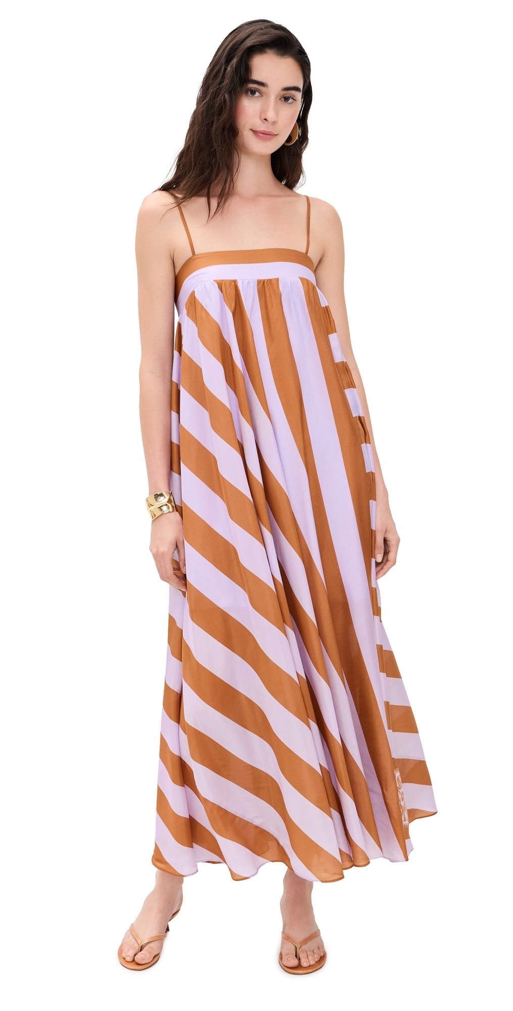 Zimmermann Indra Stripe Silk Maxi Dress Lilac Tan 4