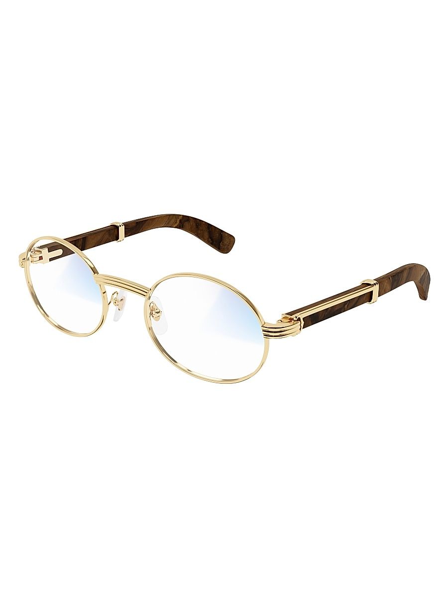 Men's Première De Cartier 53MM Oval Sunglasses - Brown Gold Clear