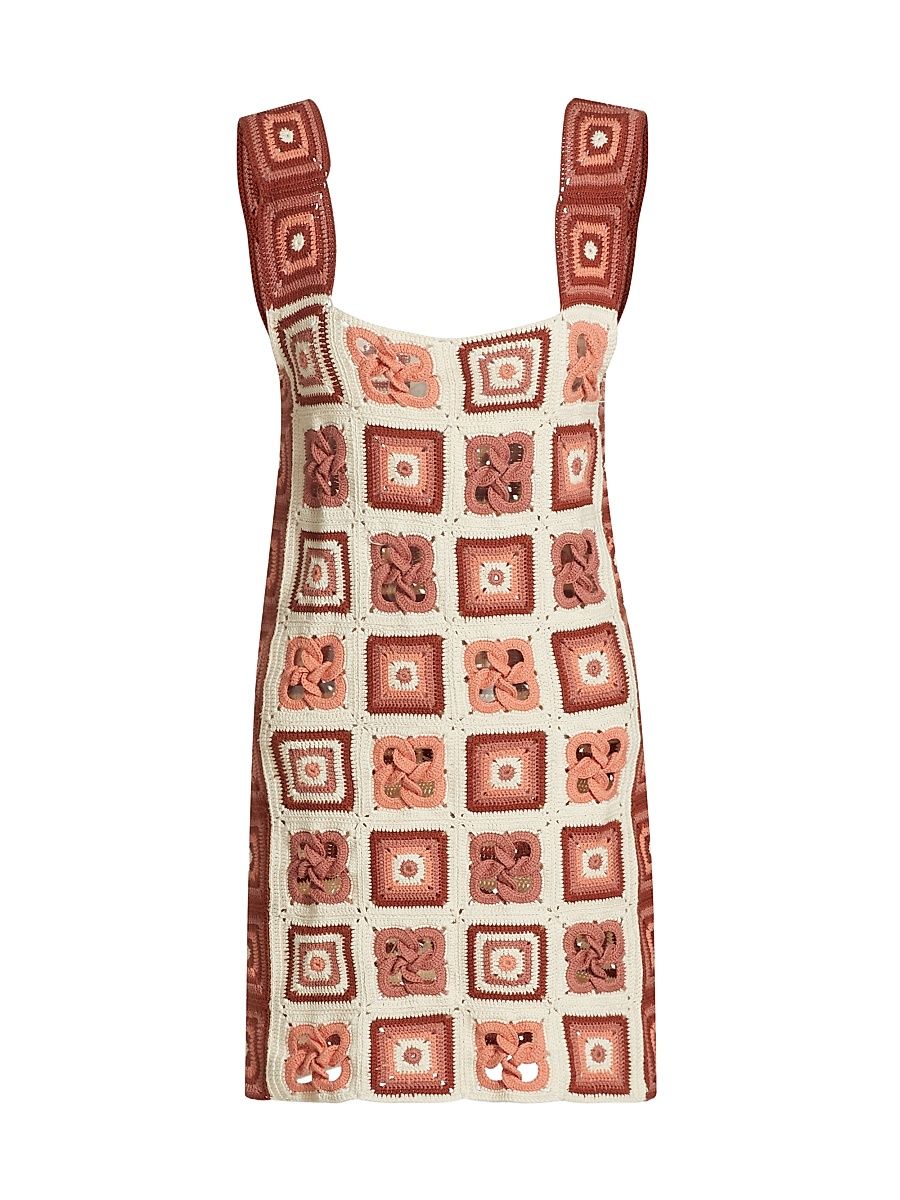 Women's Camino Santeria Crochet Minidress - Ivory Brown - Size XL