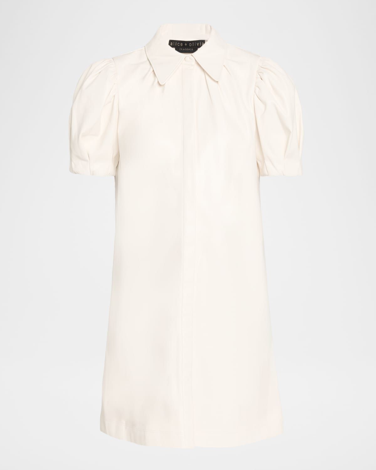 Jem Vegan Leather Puff-Sleeve Shirtdress