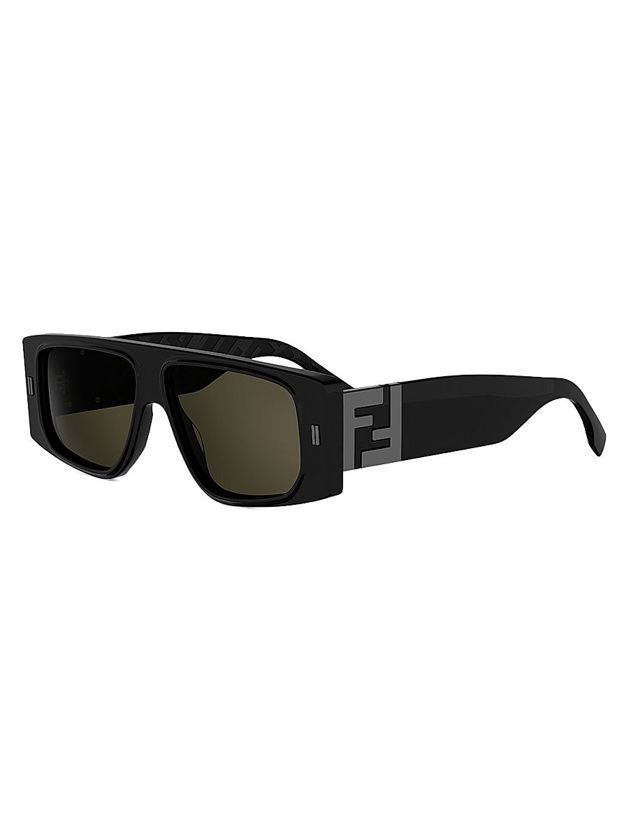 Men's 56MM Logo Square Sunglasses - Shiny Black Green