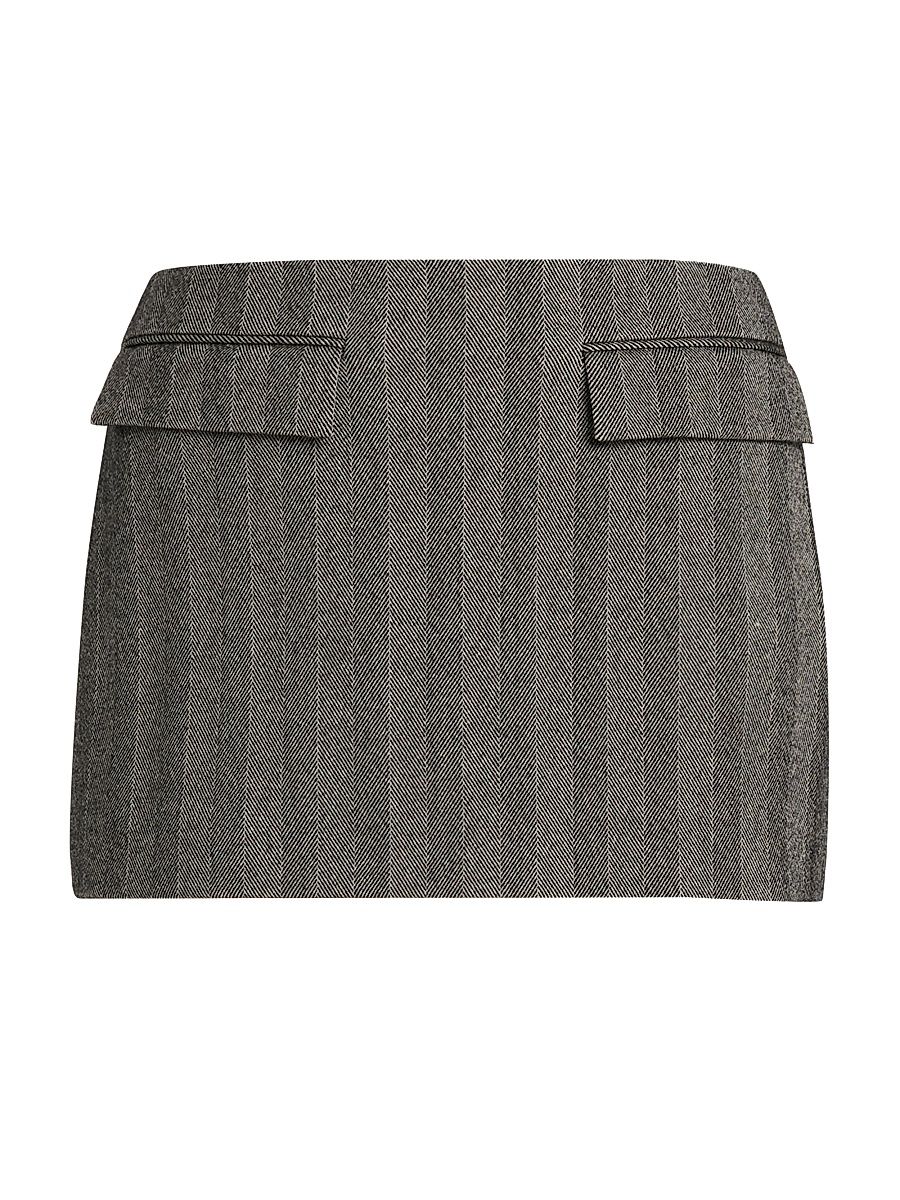 Women's Striped Wool-Cashmere Miniskirt - Nero White Sand Nero - Size 12