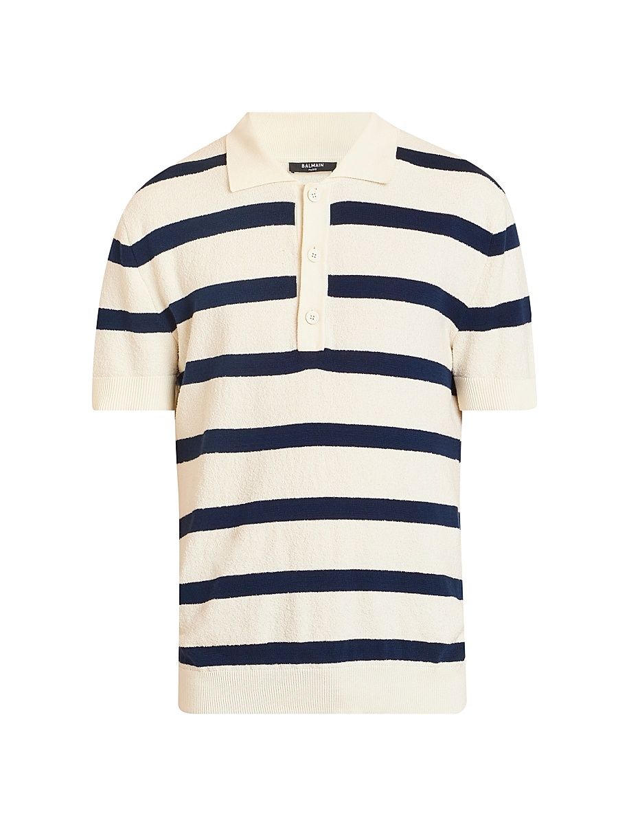 Men's Mariniere Short-Sleeve Cotton Polo Sweater - Natural Marine - Size Large