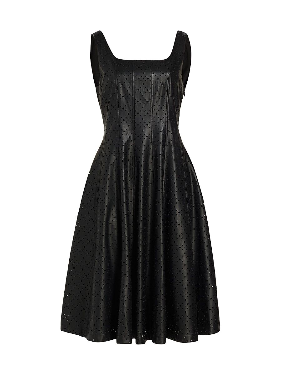 Women's Perforated Faux Leather Fit & Flare Dress - Noir - Size 8