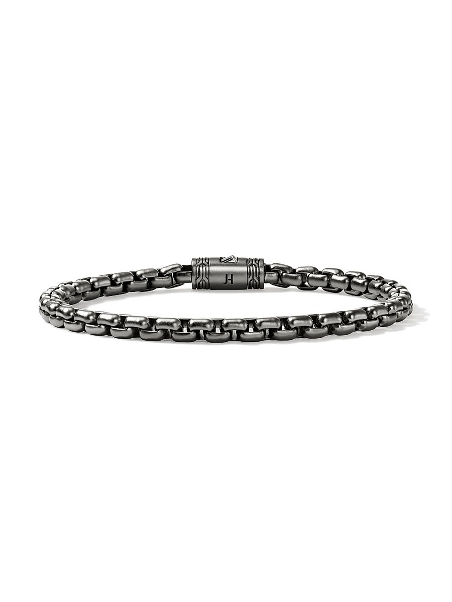 Men's Sterling Silver Box-Chain Bracelet/4.8MM - Dark Silver - Size XL