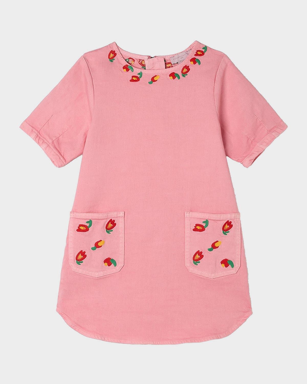 Girl & apos;s Short-Sleeve Embroidered Gabardine Dress, Size 4-12