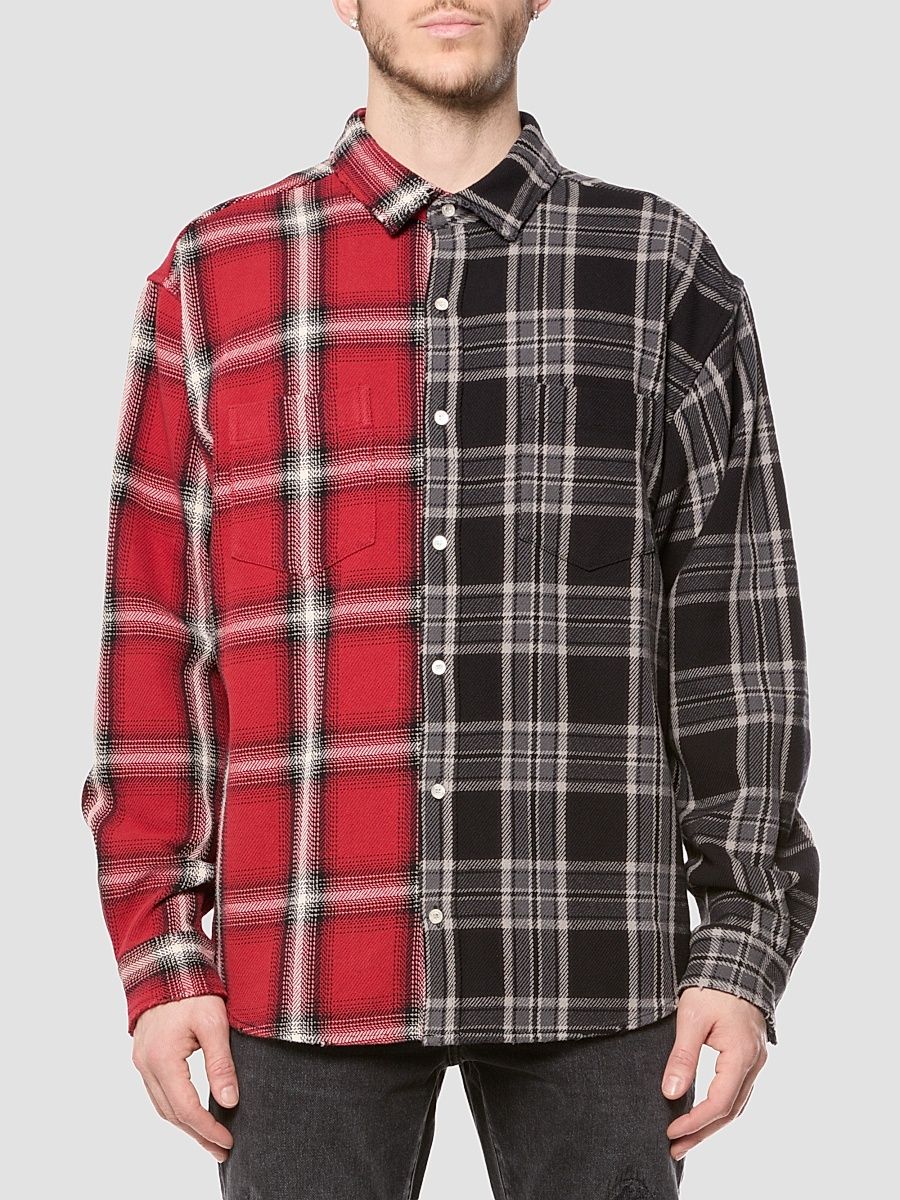 Men's Spliced Two-Tone Flannel Shirt - Size XXL