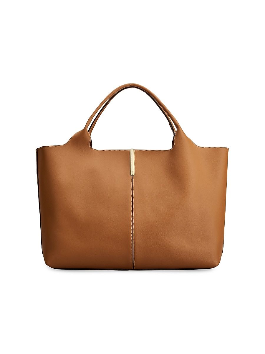 Women's Medium Leather Shopper Tote Bag - Kenia Cacao