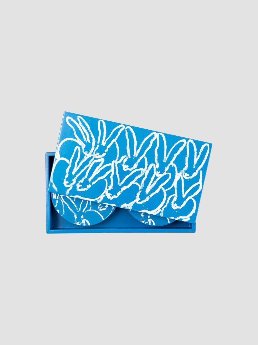 Hunt Slonem Blue Bunny Lacquer Coaster Box Set - 6 Coasters - Multi