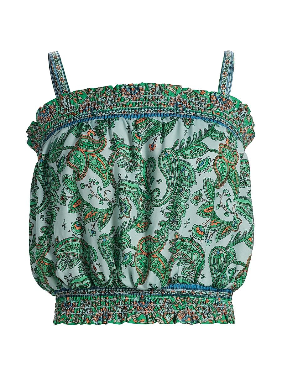 Women's Miley Paisley Smocked Square-Neck Top - Bright Palm Patchwork - Size XL