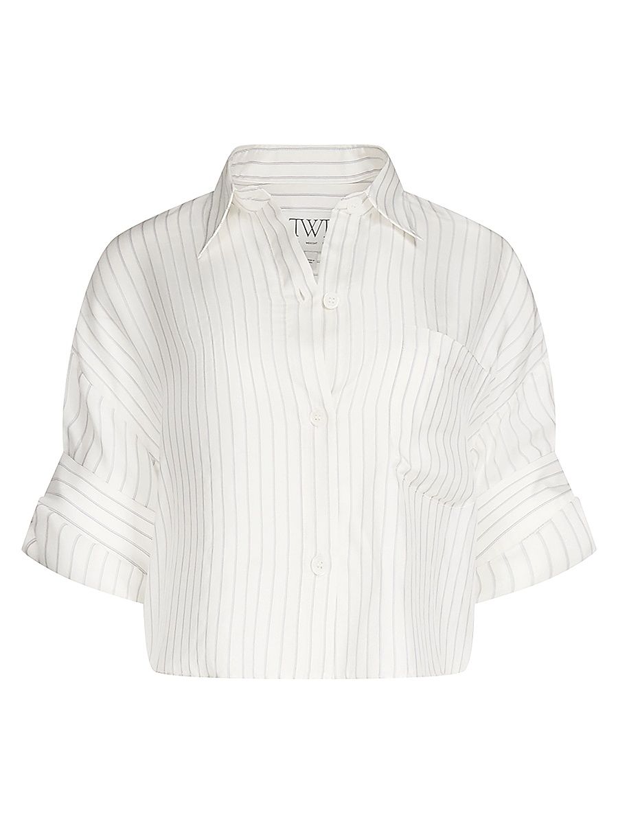 Women's Next Ex Striped Cotton Shirt - White Blue - Size XS