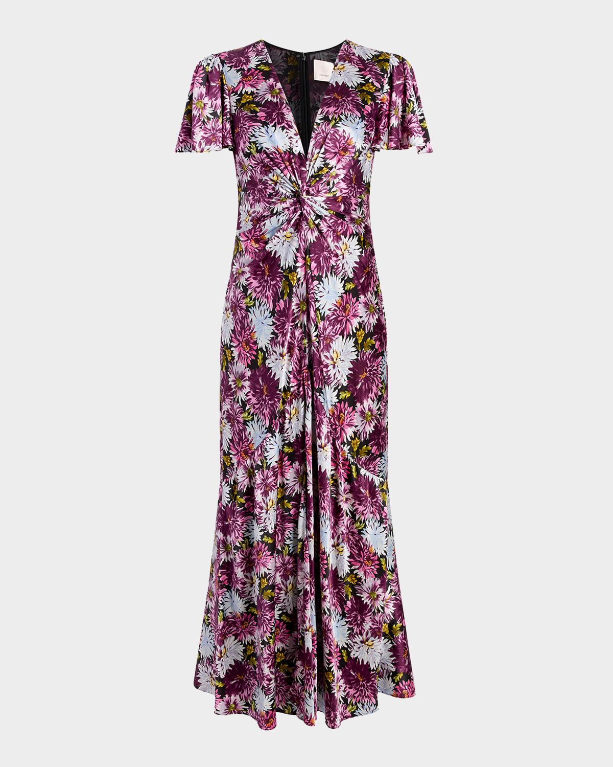 Kordyn Satin Dahlia-Print Dress