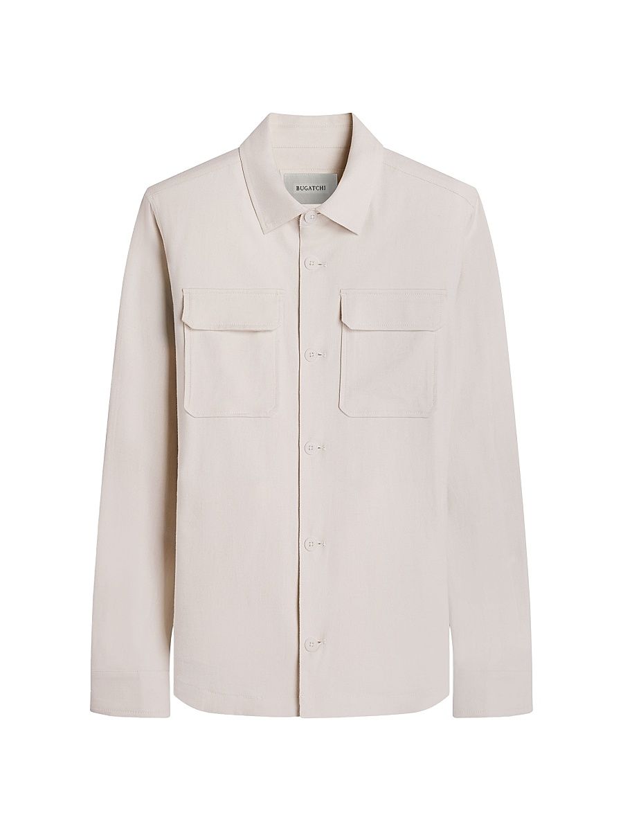 Men's Linen-Blend Shirt Jacket - Ivory - Size Large