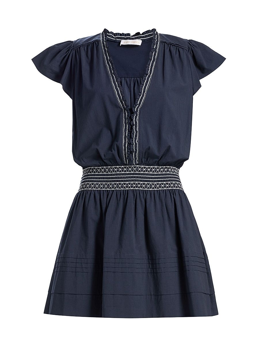 Women's Tahlia Embroidered Smocked Minidress - Navy - Size XL