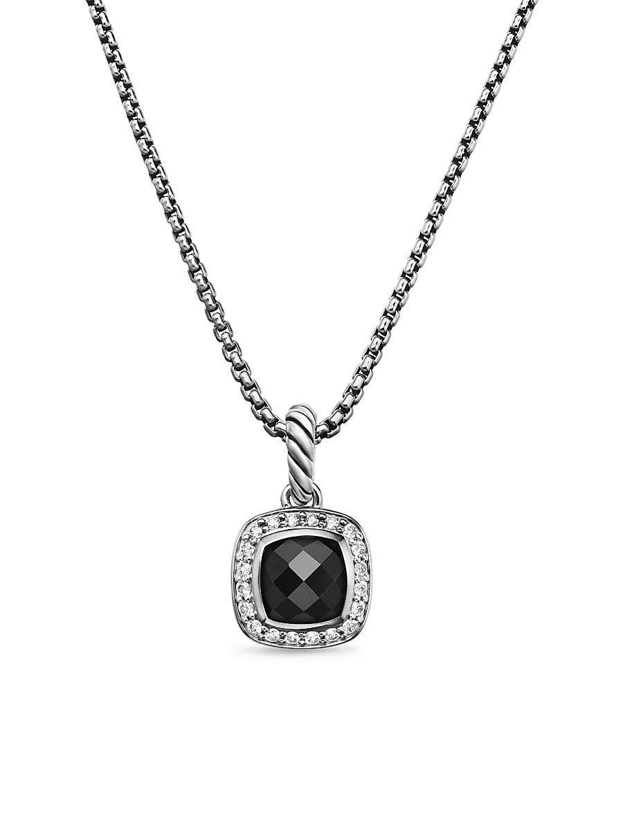 Women's Petite Albion Pendant Necklace in Sterling Silver - Black Onyx - Size 17