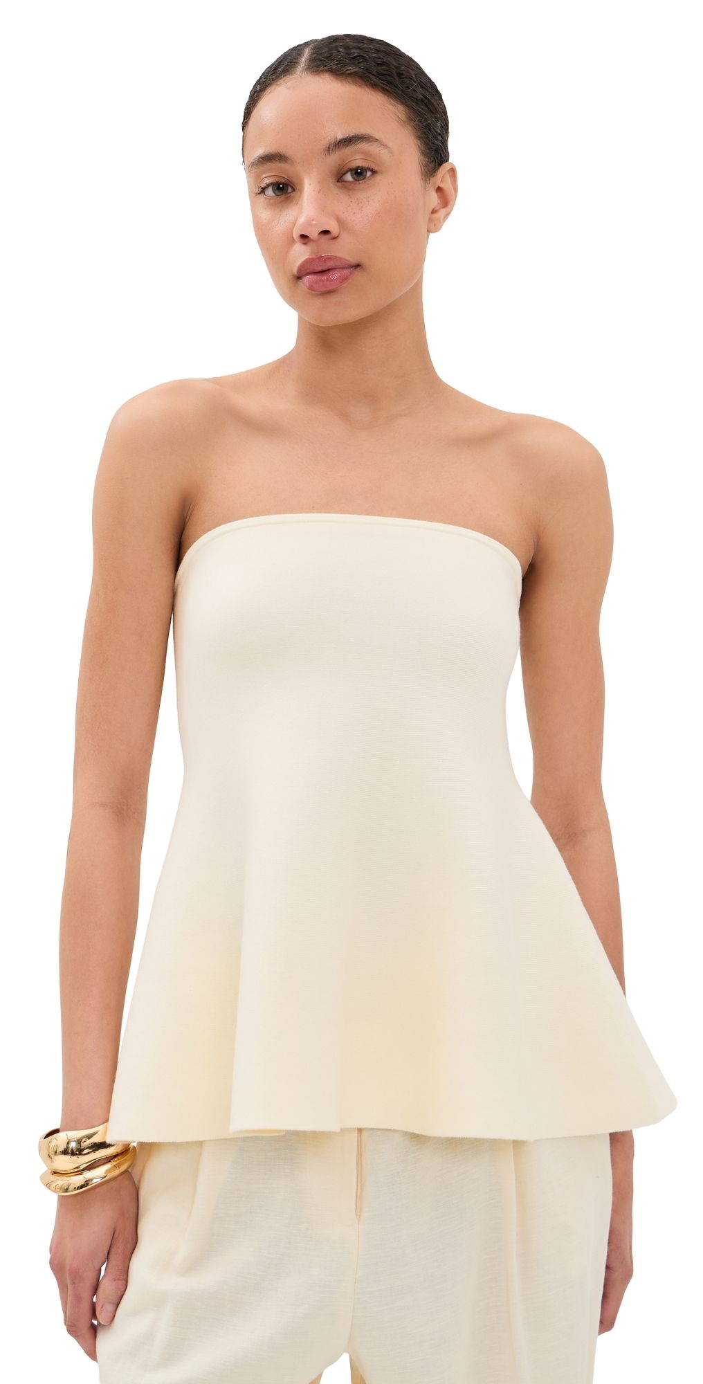 ALIGNE Amy Knitted Bandeau Peplem Top Ivory XS