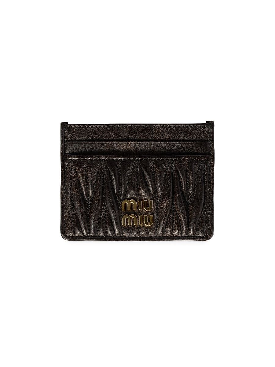 Women's Matelassé Nappa Leather Card Holder - Brown